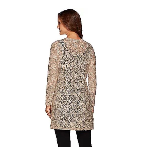 Susan Graver Womens 3X Lace Open Front Long Sleeve Long Cardigan Black NWT - Picture 3 of 5